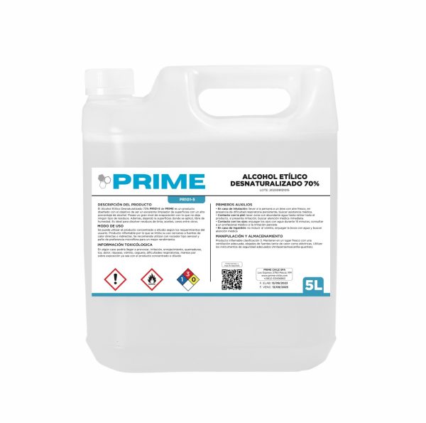 Alcohol Etilico 70% Prime 5 Litros