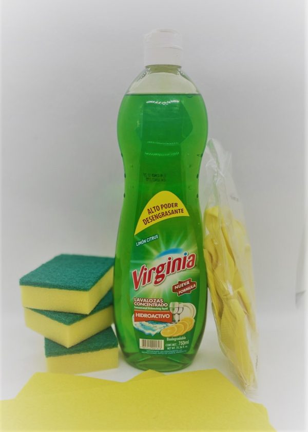Pack Lavaloza Virginia+3 esponjas simples+3 paños amarillos+1paquete guantes amarillo