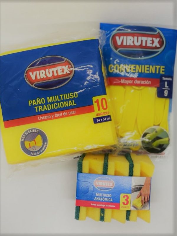 Pack Virutex 10 Paños Amarillos + Guante conveniente + 3 esponjas anatómica